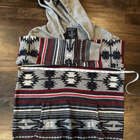 American Eagle‎ Aztec Hooded Pullover Cotton Sweater Kangaroo Pocket Men’s Small - Picture 4 of 11